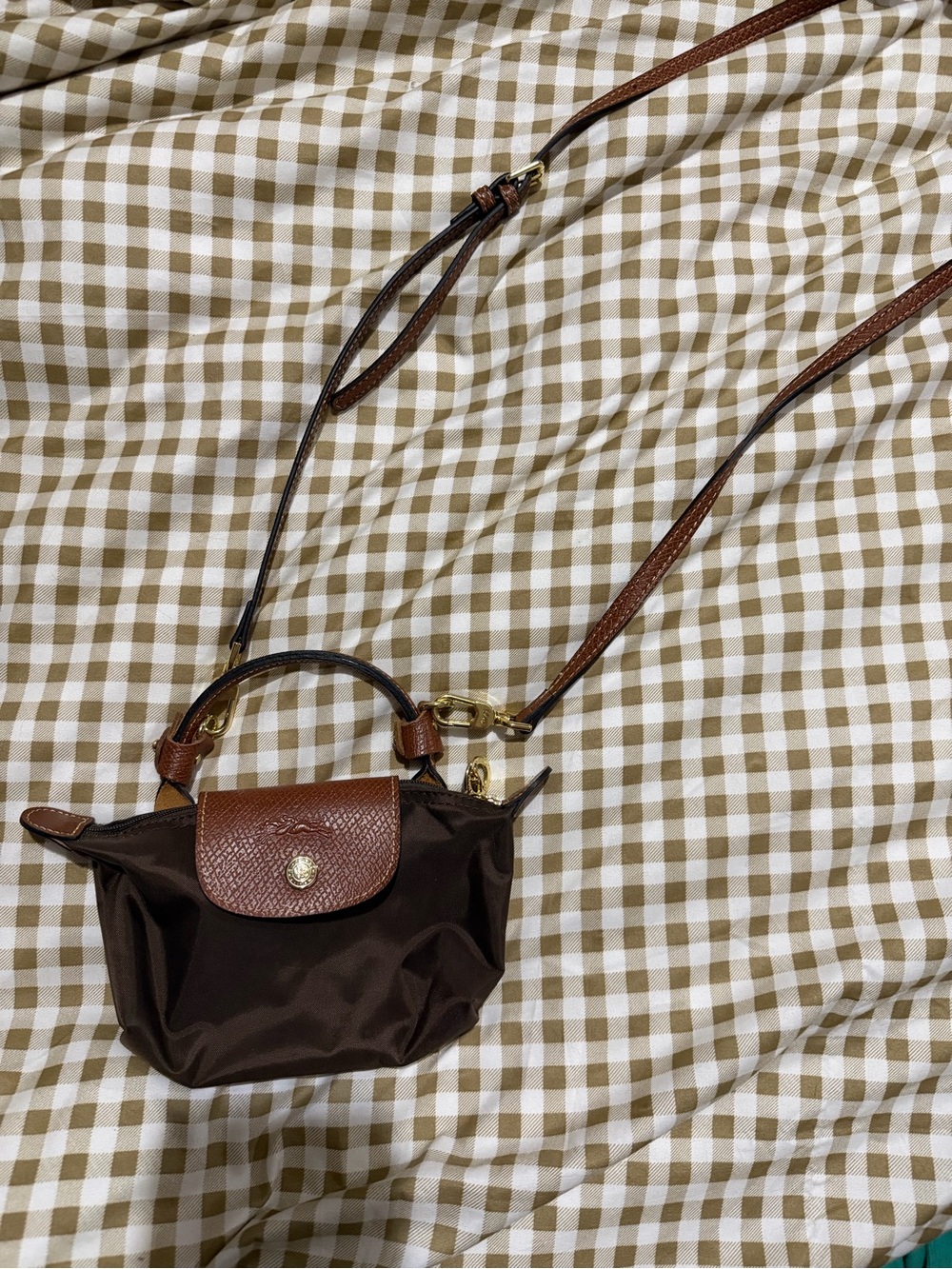Brown Nylon Crossbody Bag with Leather Trim